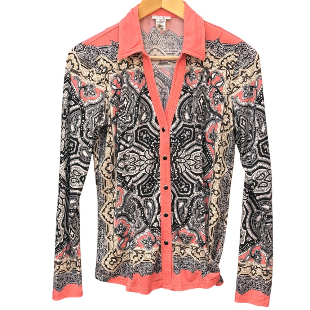 Y2K Cache Paisley Button Up Top Bohemian Office Siren Chic Maximalist Funky